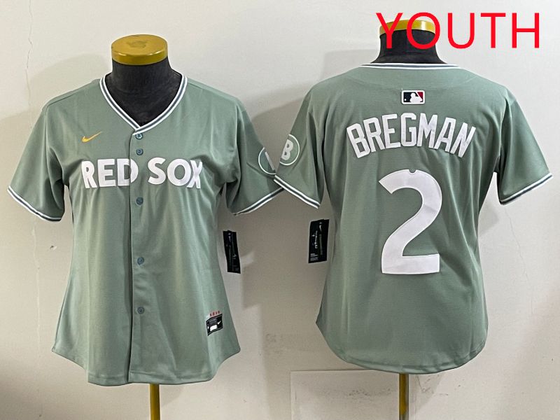 Youth 2025 Boston Red Sox #2 Bregman Light Green Joint Name Nike MLB Jersey style 1